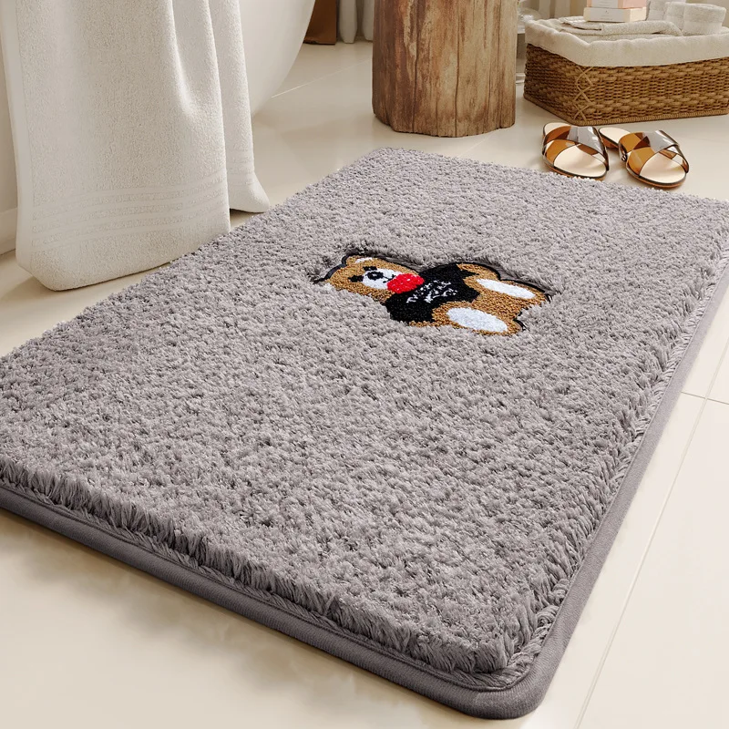 Thick Shaggy Bathroom Mat Long Pile Fluffy Home Bedroom Carpet Anti-Slip Water-Absorbent Shower Room Bathtub Floor Foot Rug