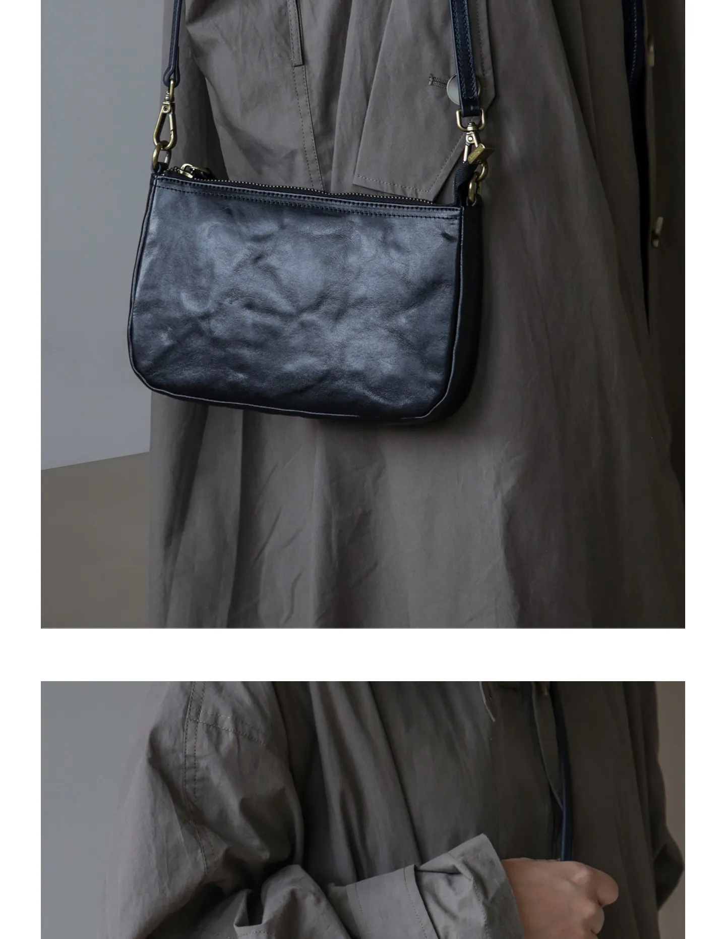 PNDME Vintage-Designer-Handtasche, handgefertigt, plissiert, aus pflanzlich gegerbtem Rindsleder, Damen-Umhängetasche, schlicht, lässig, aus echtem Leder, Unterarmtasche – Detail 13