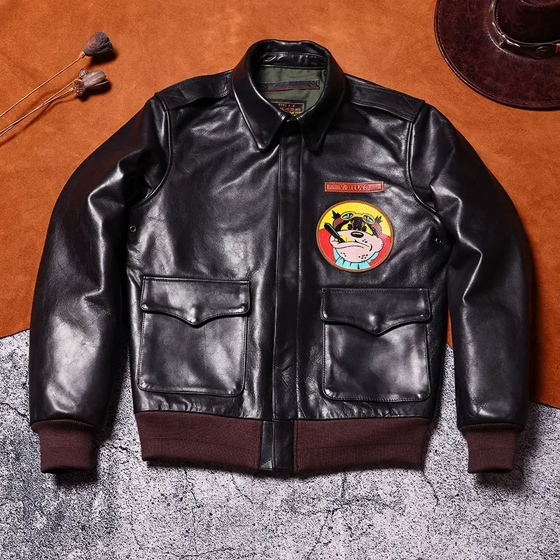 Tailor Brando Full Grain Water Dyed Italian Cowhide A2 Classic American Vintage Pilot Jacket Men's Genuine Leather Jacket
