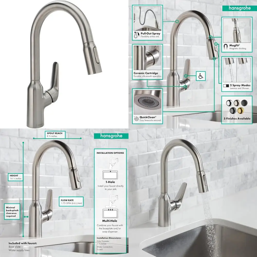 

Hansgrohe Focus N Выдвижной кухонный смеситель из нержавеющей стали с распылителем для раковины
