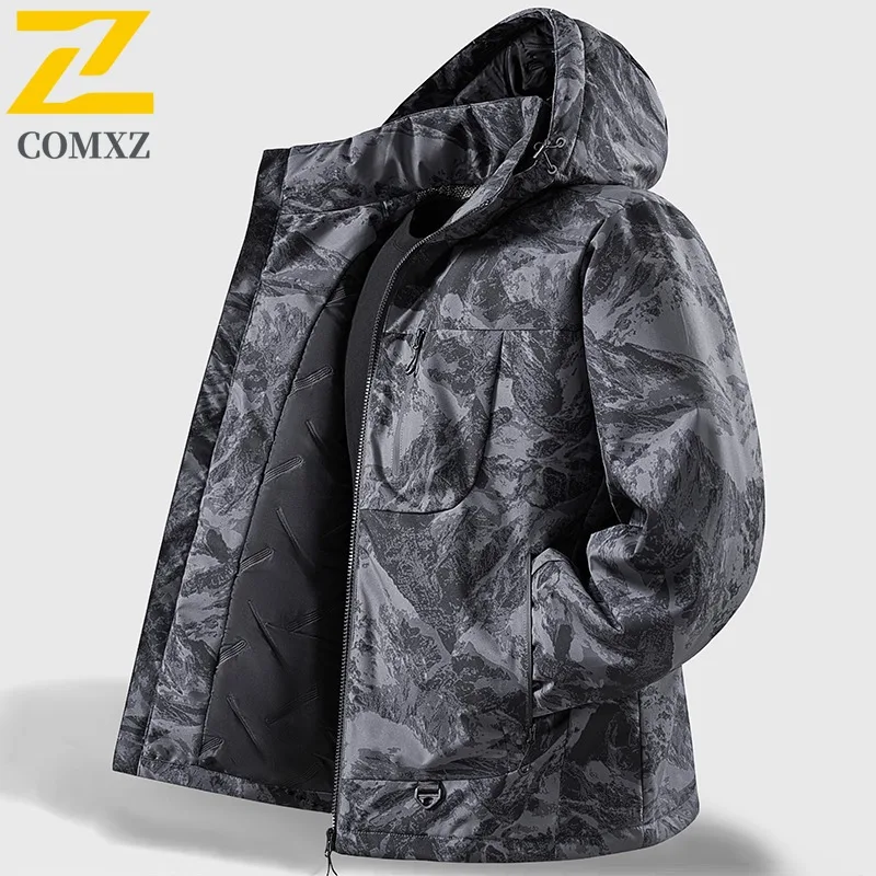 COMXZ 2025 Winter Men Graphene Lined Jacket Spring Autumn American Style Waterproof  Windproof Thick Outdoor Sports Casual Coat