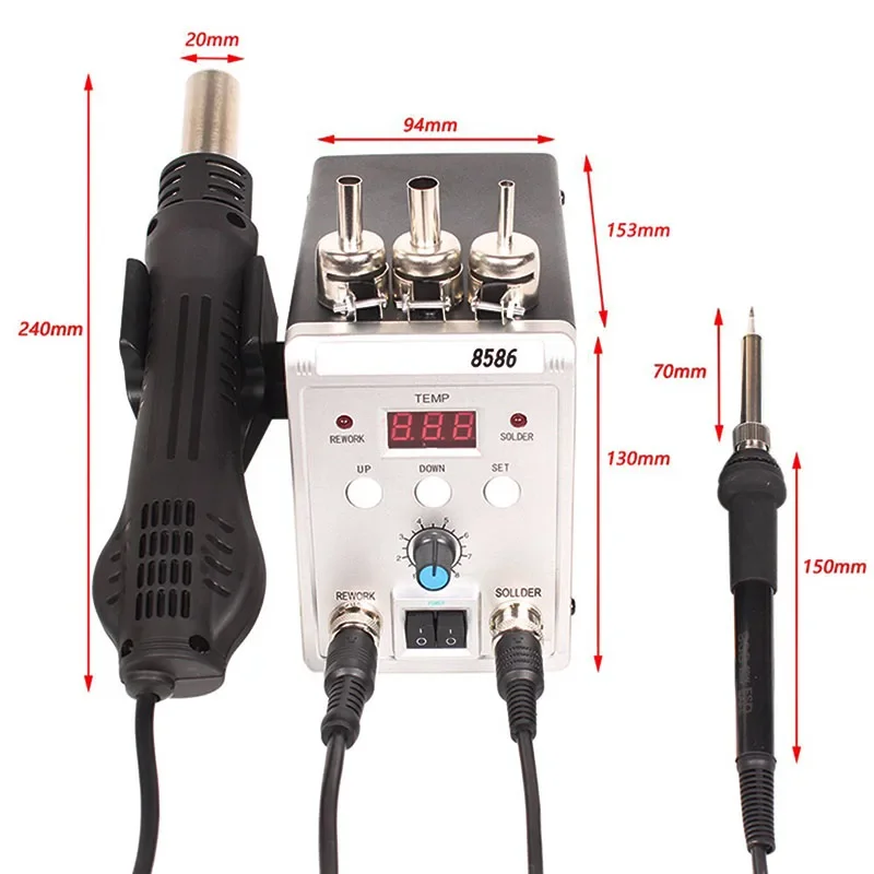 Model 8586 Soldering Iron Hot Air Gun 2-In-1 Hot Air Gun Soldering Station Desoldering Station Mobile Phone Repair