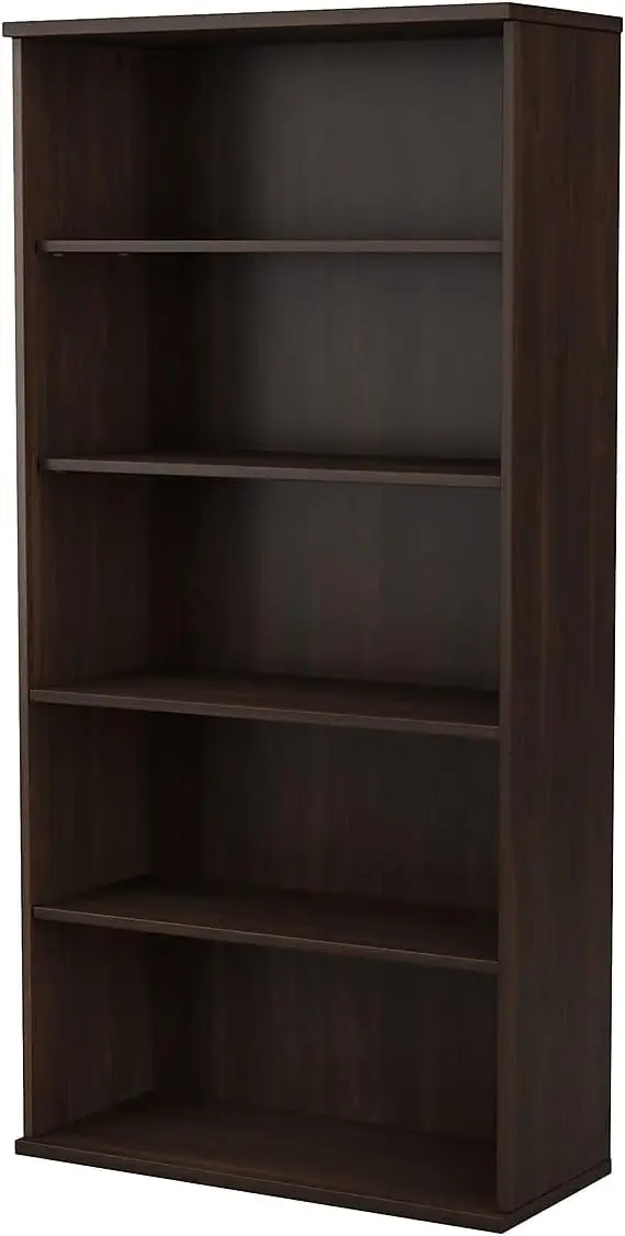 Black walnut high 5 shelf bookcase, large bookcase for home or professional officeThree adjustable shelves provide flexibility