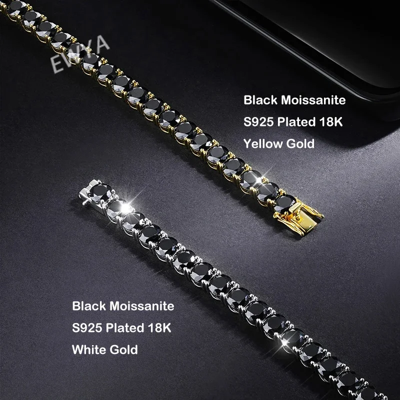 EWYA GRA Certified 3mm 0.1CT Gradient Color Black Grey White Moissanite Tennis Bracelet for Men Woman 925 Silver Link Bracelets