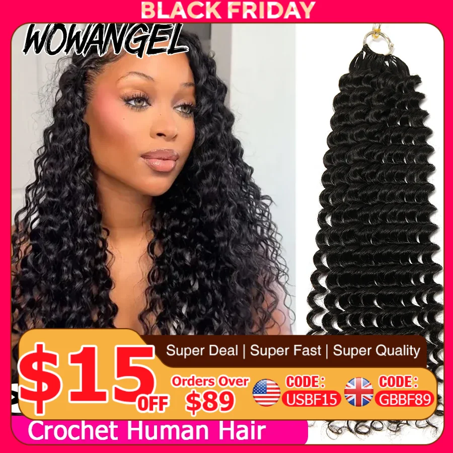 Глубокие волны, вязанные крючком человеческие волосы, плотные вьющиеся, предварительно разделенные, вязанные крючком человеческие волосы без узлов с петлей для плетения