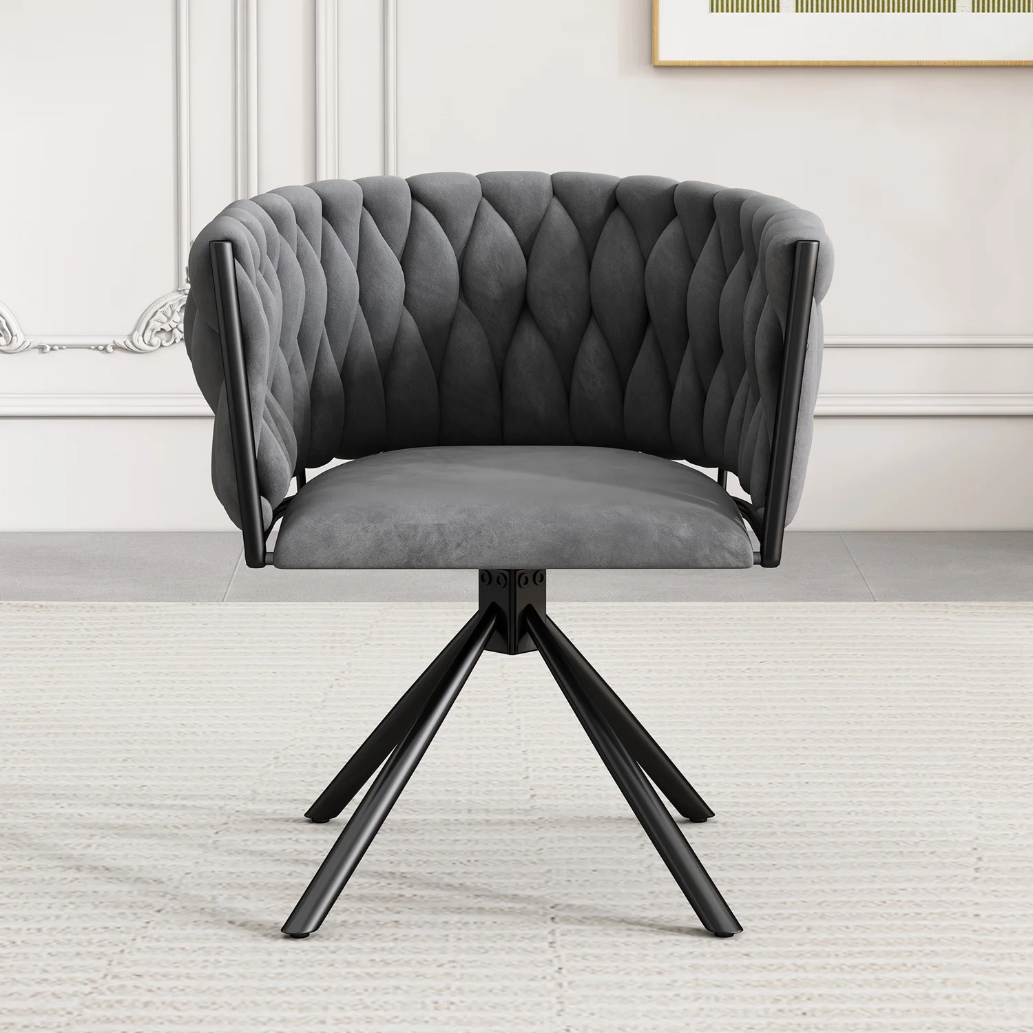 Image of Sedie da pranzo girevoli 1 pezzo, sedie di ritenuta in velluto grigio con gambe in metallo Sedia ergonomica per il tempo libero girevole per soggiorno casa cod004