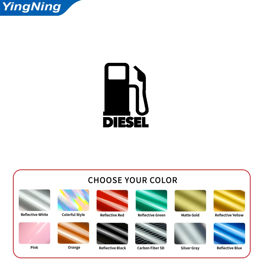 Reflective Diesel Fuel Car Decal Gas Pump Icon Vinyl Sticker Fuel Cap Fuel Door Truck Window Bumper Self Adhesive Vehicle Decor