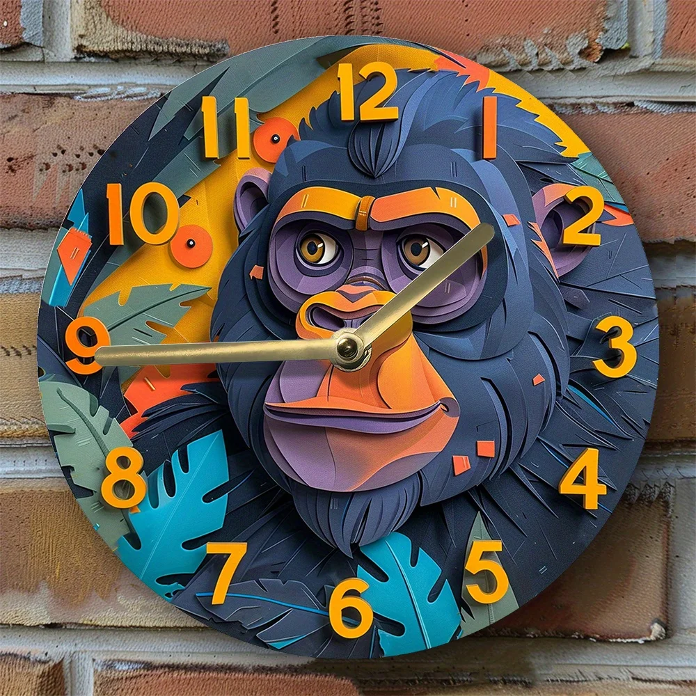 DIY Silent Wall Clock Kit with Sets, High-Definition Gorilla Theme, 2D Effects, Animal Motif Home Decor for Summer Entrance