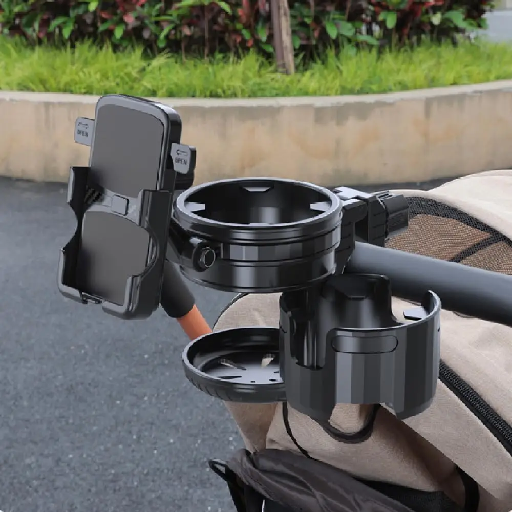 3 In 1 Universal Baby Stroller Cup Holder with Phone Stand 2 Drink Holder Cup for Pram, Bike, Motorcycle, Wheelchair