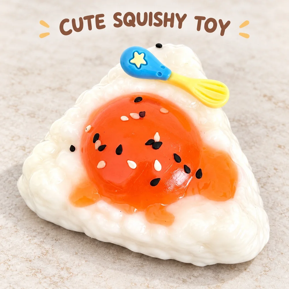 Egg Rice Ball Squishy Squeeze Toy TPR Soft Fidget with Playful Cute Shape for Adults Teens Desk Companion Gift Single Piece