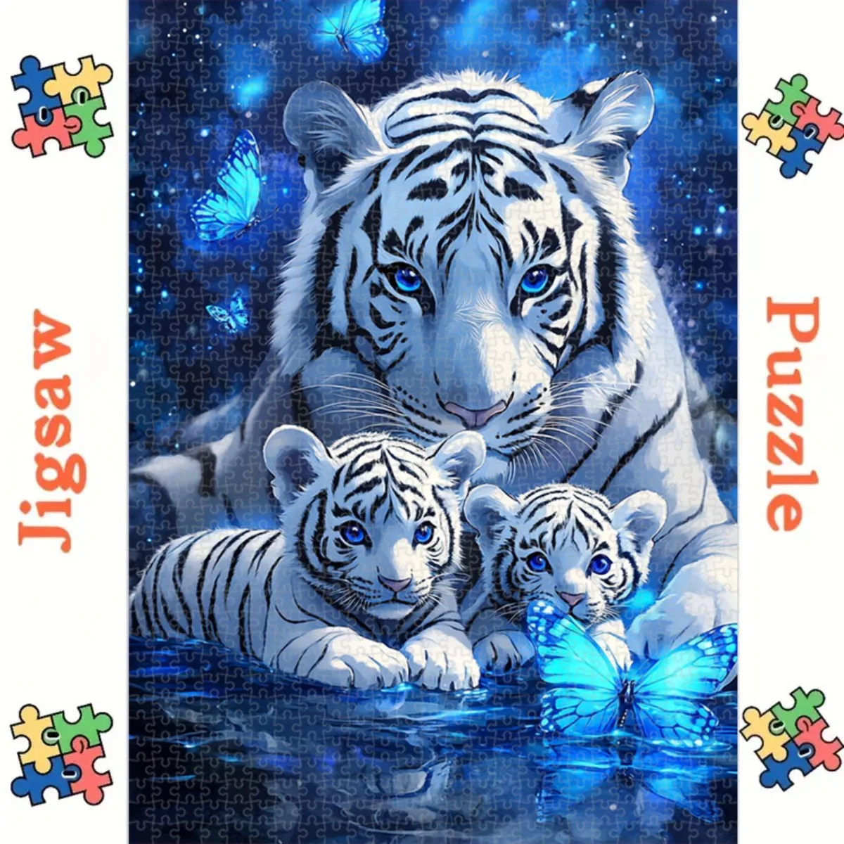 

A 1, 000 шт. головоломки на Хэллоуин, декоративные головоломки для гостиной, семейный дизайн с белым тигром, эффект синего свечения, 1000 шт., головоломка из искусственной кожи