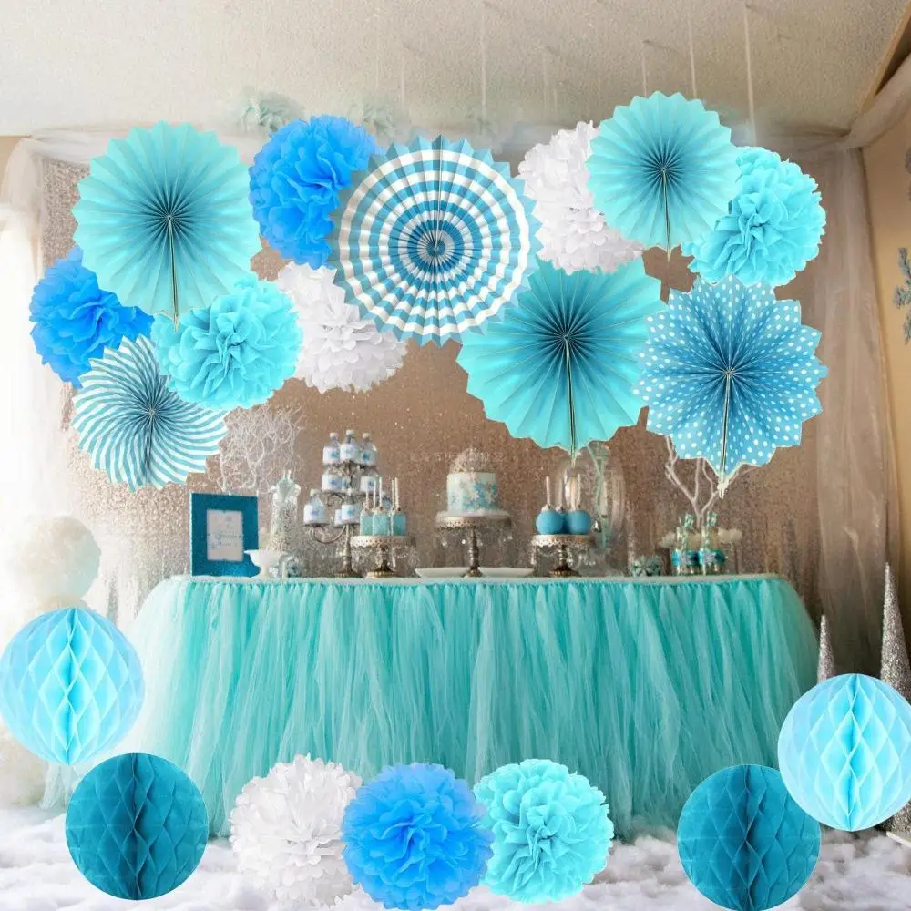 

19Pcs/set For Christmas, Birthday Paper Lanterns Hanging Balls Honeycomb Decoration Party Decor Paper Fan Flowers Pom Balls