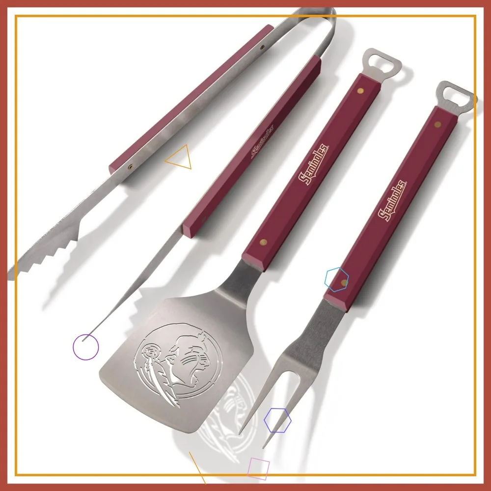 

3-Piece NCAA BBQ Set with Laser-Cut Design, Team-Colored Handles, and Bottle Opener