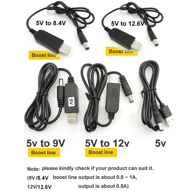 DC to USB power boost Cable 5V 9V 8.4v 12.6v 12V Step UP Module connector line 34 DC Converter DC female charger Adapter Plug Q1