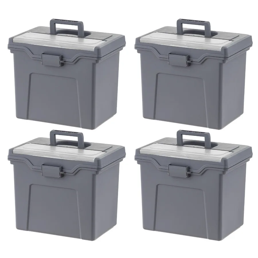 

IRIS Portable Plastic File Box with Organizer Lid Letter Size Gray 4 Pk