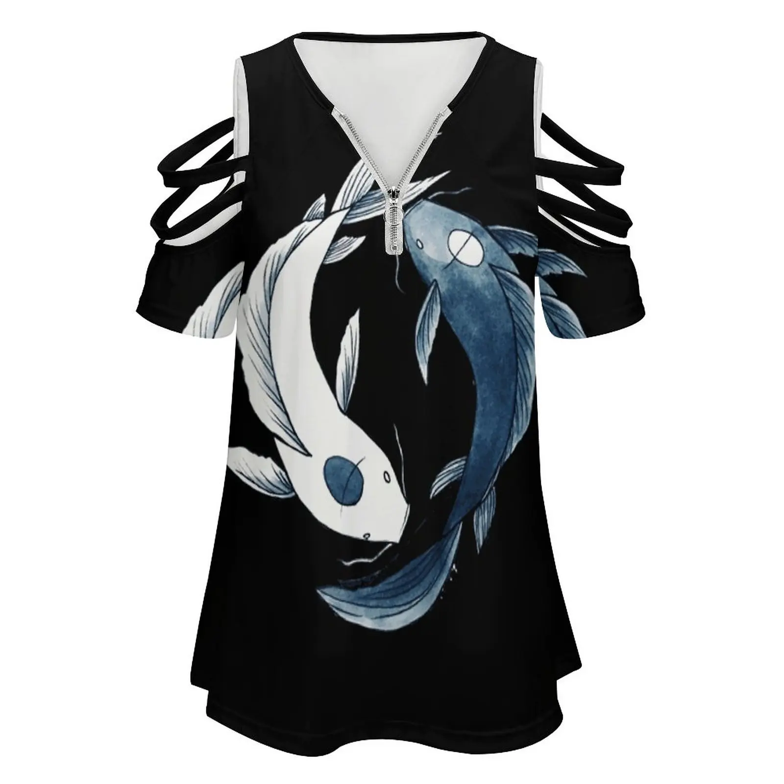 Tui And La-Yin & Yang Koi Women Zipper Sexy Printed Vintage T Shirts Tops Full Print T-Shirt The Last Airbender Atla Koi Koi