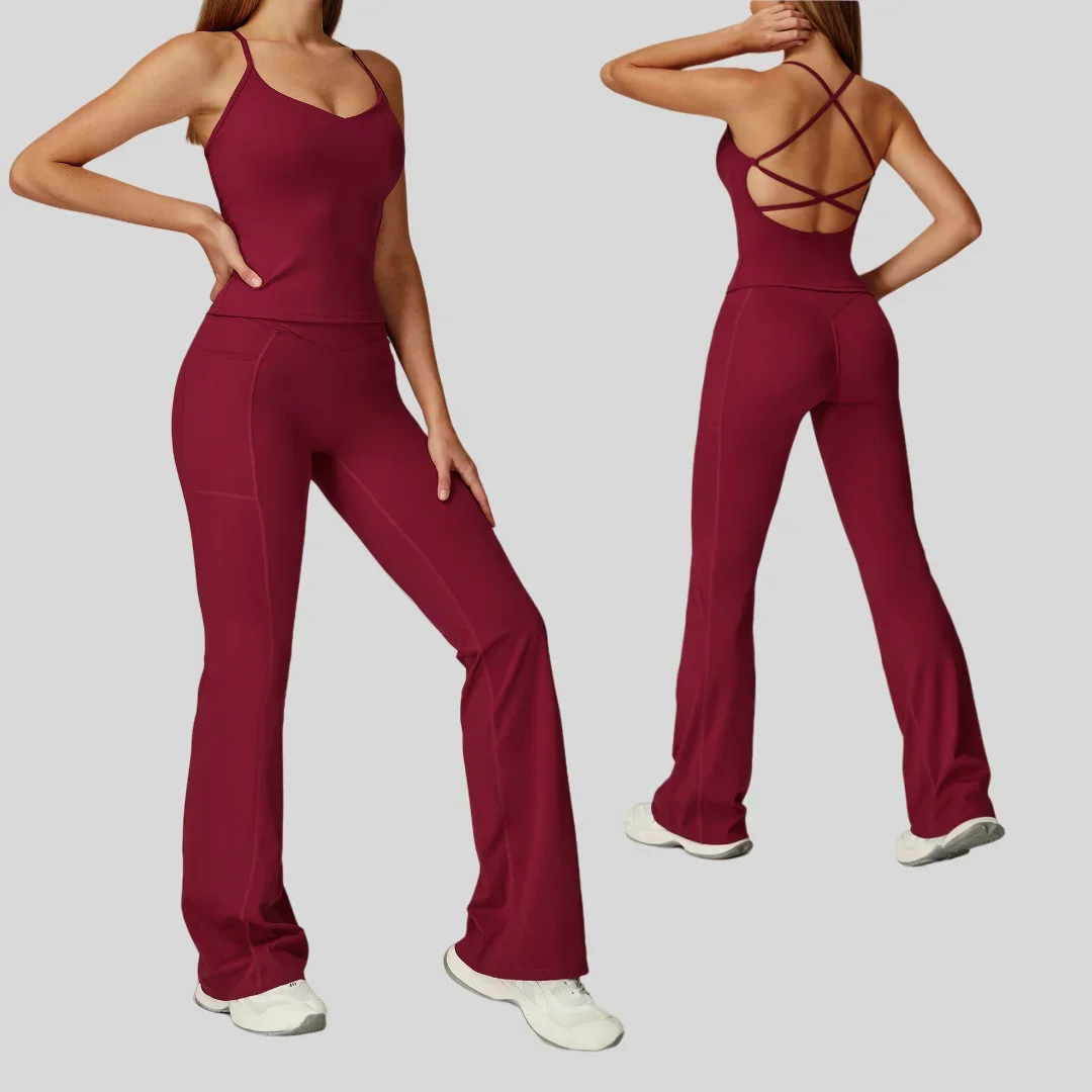 

High Waist Peach Hip Yoga Set Sports Fitness Backless Quick Dry Pocket Outdoor Running Workout Clothes Gym Leggings Sportswear