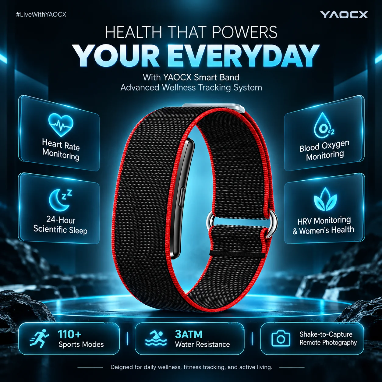 Smart Fitness Band HRV Monitoring Women's Health Tracking 24-Hour Sleep Analysis Heart Rate Blood Oxygen and 110+ Sports Modes