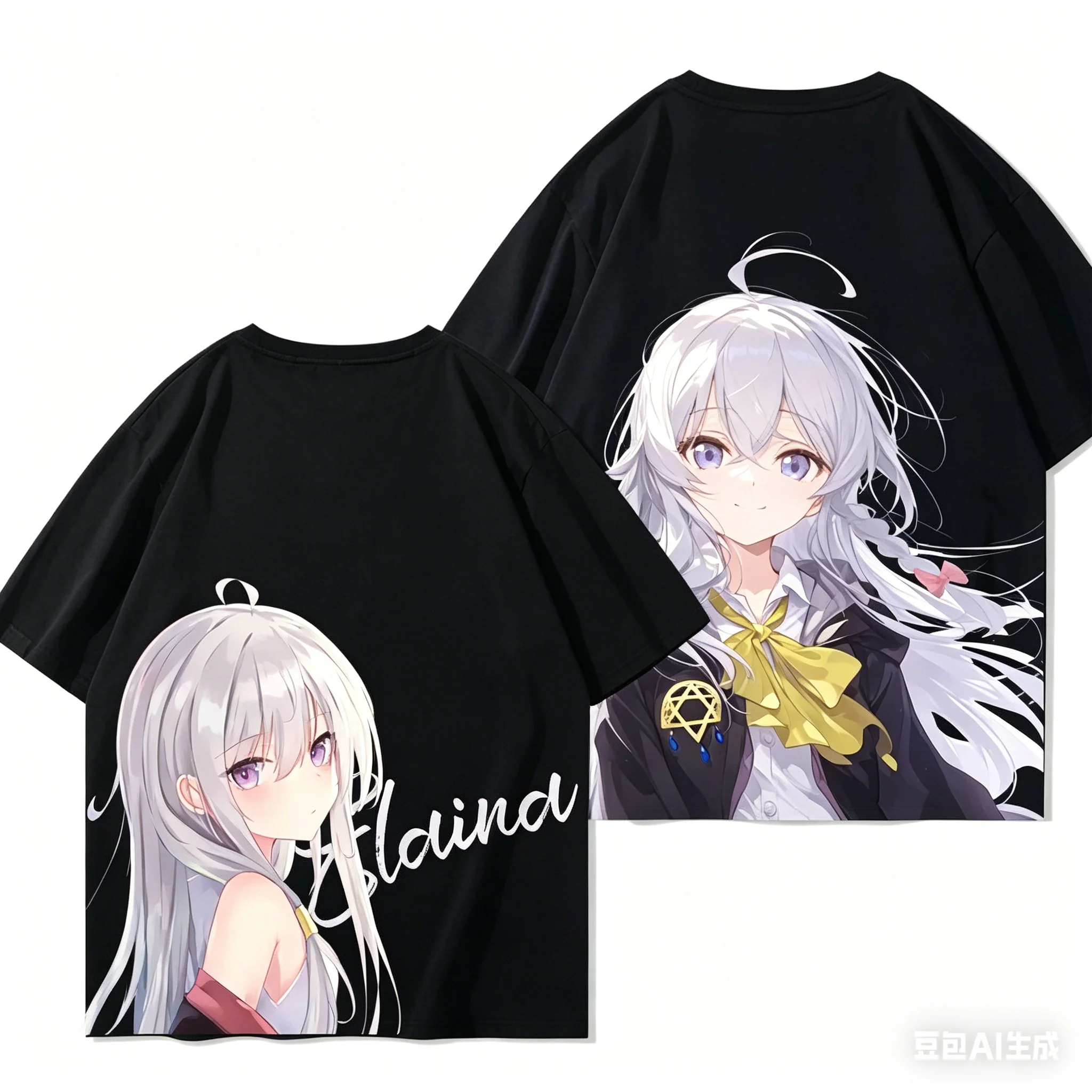Wandering Witch Elaina Double Sided Full Color Line Art Japanese Anime Vintage Graphic T-Shirt Unisex Oversized Y2K Cotton Tee - view 2