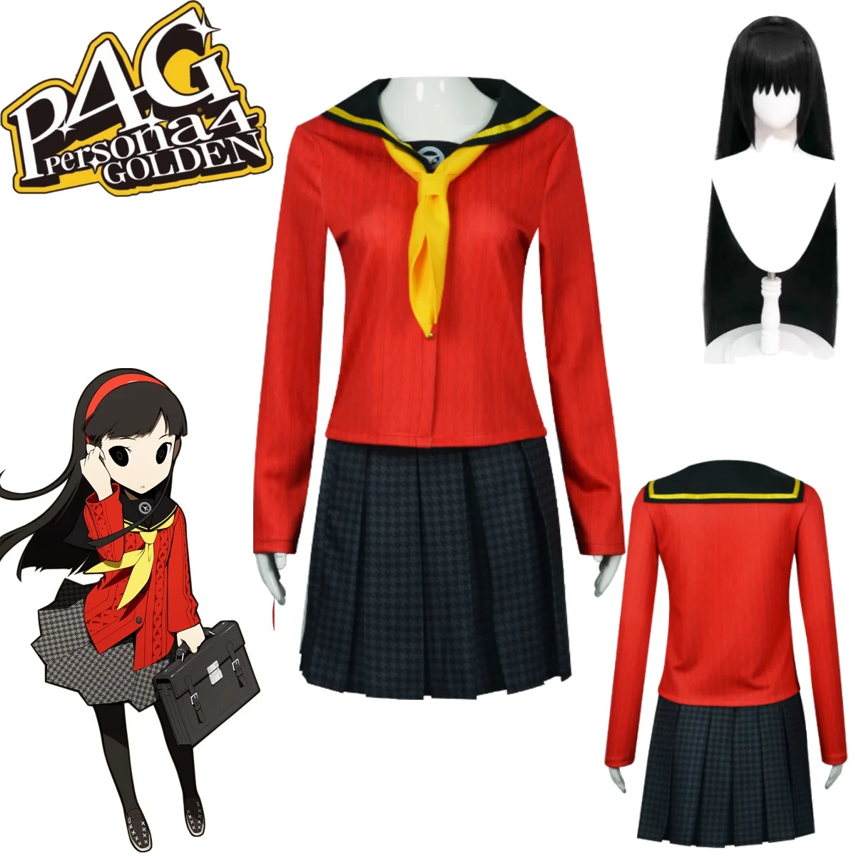 Persona 4 Golden Yukiko Amagi Cosplay Full Set Women Anime Sailor Uniform Costume Wig Headwear for Halloween Party Comic Con