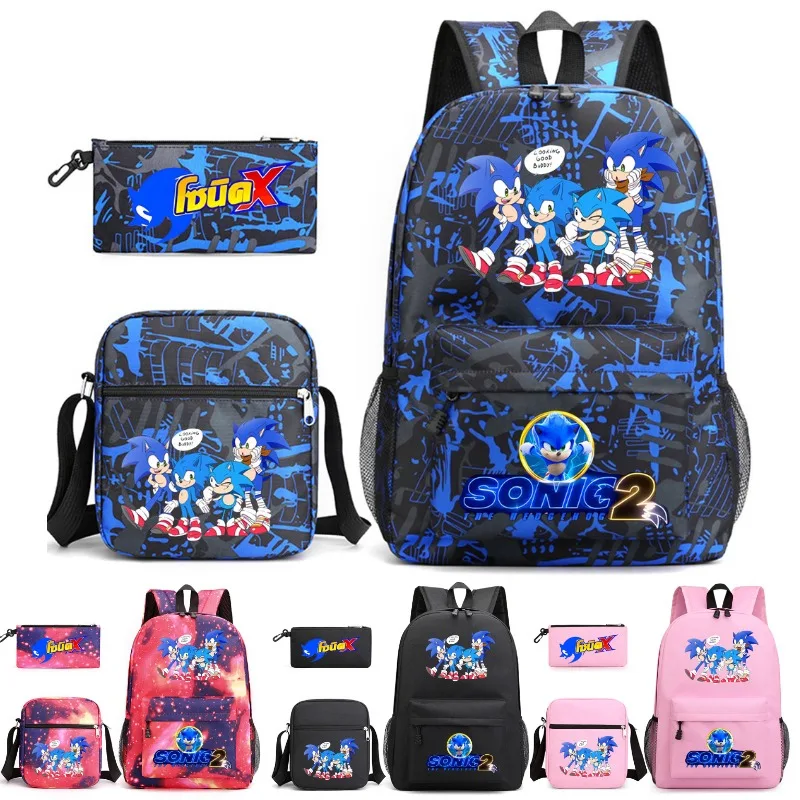 Plecaki Sonic The Hedgehog 3 sztuk/zestaw nastolatki torby szkolne o dużej pojemności torba na ramię piórnik zestaw kick Kawaii Mochila