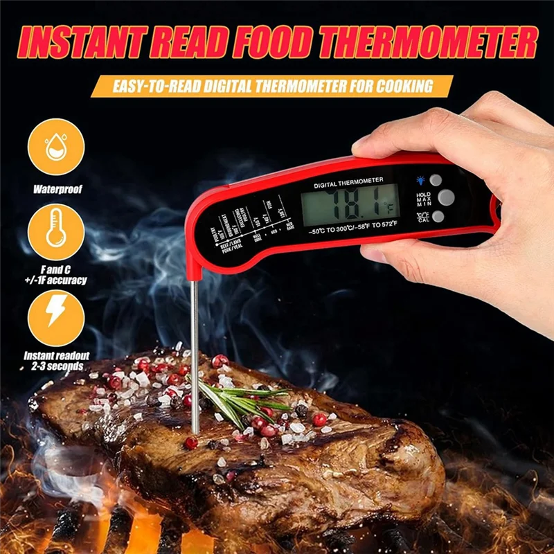 A96I-Digital Meat Thermometer Food Thermometer Instant Read Food Thermometer Foldable Probe, Cooking Thermometefor Home Outdoor