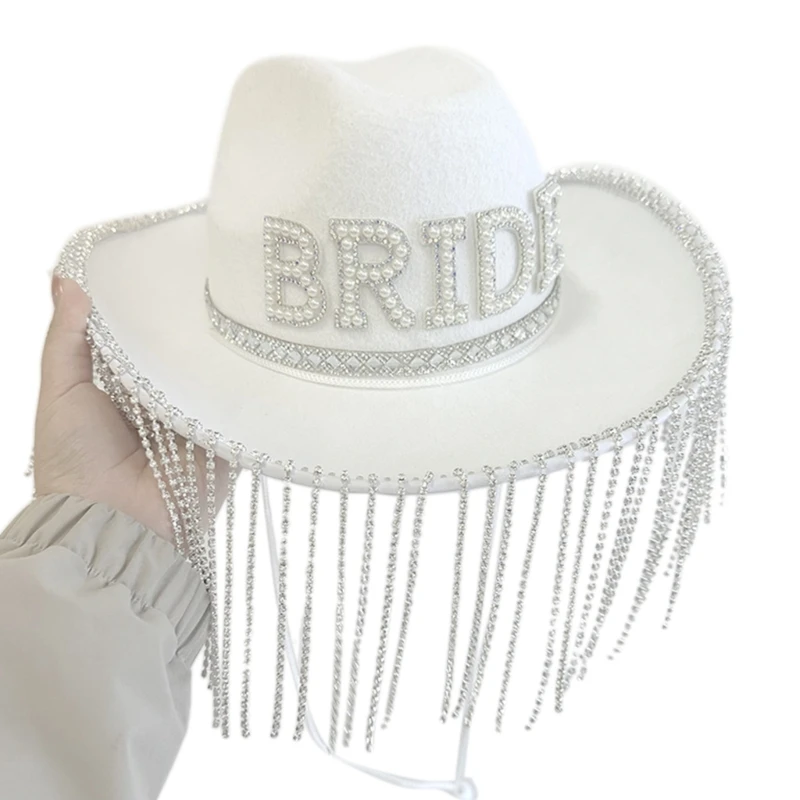 Western Bride to Be Hat Cowboy Hat Glinting Crystal and Pearls Cowgirl Hat