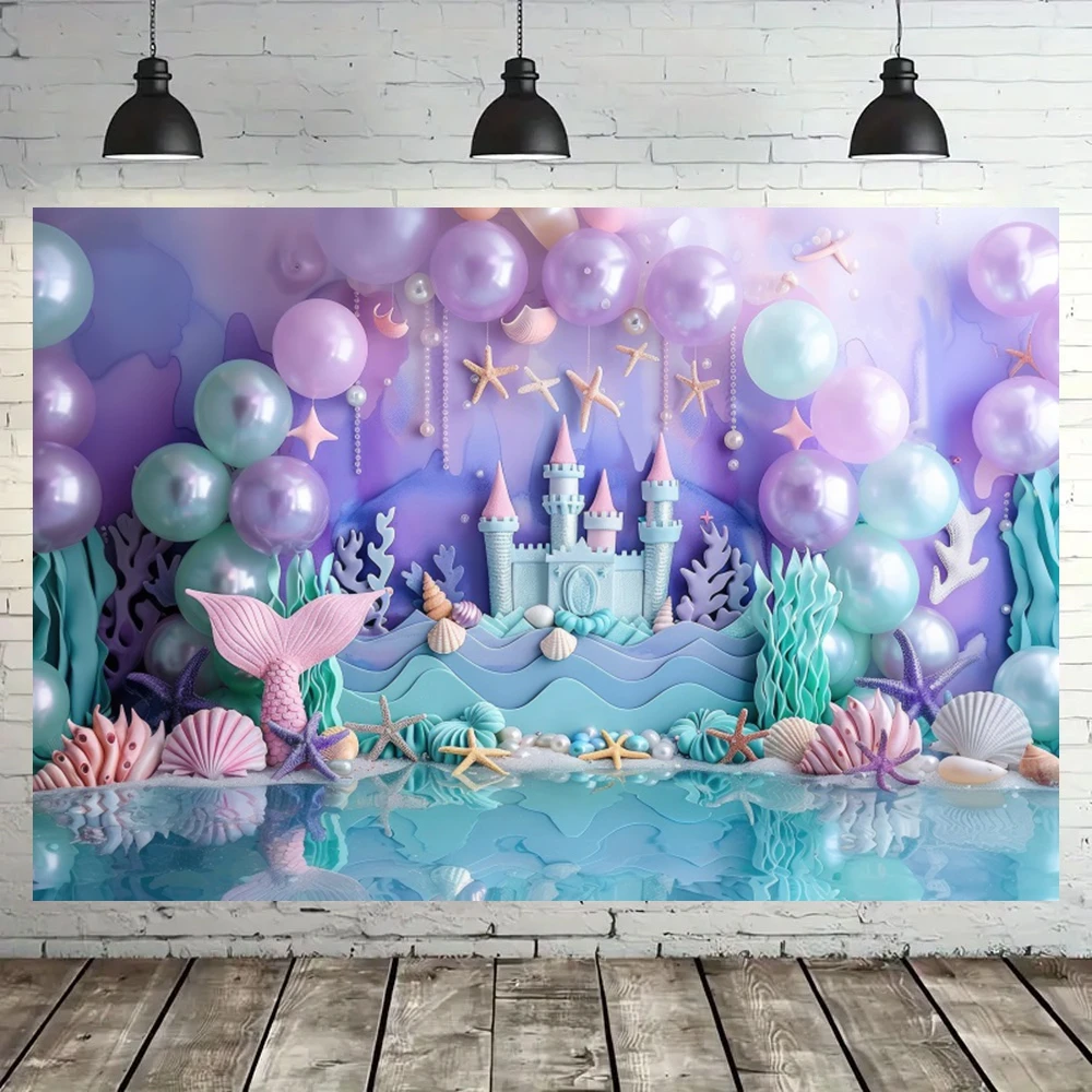 Mermaid Princess Backdrop Girl Birthday Party Decor Photo Under The Sea Baby Shower Party Banner Props Studio Photography