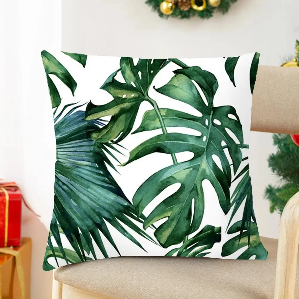 

45cm Cushion Case Removable Polyester Green Plant Print Pillowcase Tropical Leaf Cactus Monstera Throw Cushion Cover Home Decor