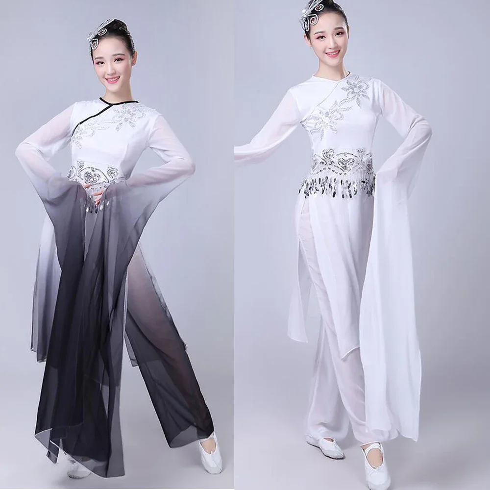 Nieuwe Chinese Volksdans Klassieke Danskostuums Vrouwen Watermouw Performance Kleding Meisjes Lange Mouw Yangko Danskostuums