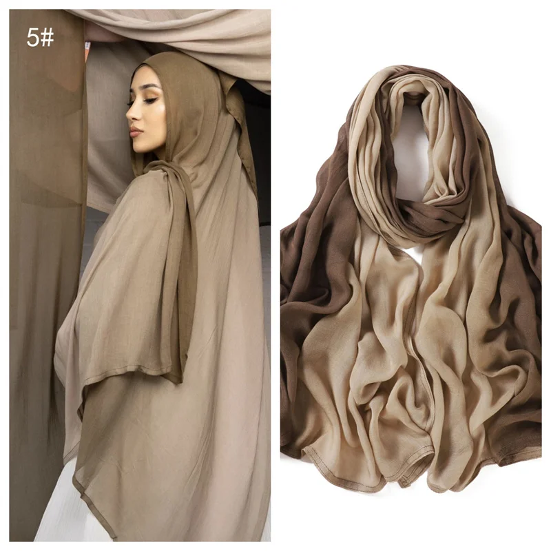 Women Big Size Gradient Cotton Rayon Crease Hijab Scarf Lady High Quality Wraps and Shawls Musulman Headband Islamic Turban