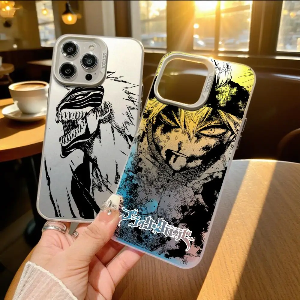 

Asta Cartoon B-Black Clover Phone Case For IPhone 11 12 13 14 15 16 17 Air Pro Max 16E X XS XR SE2 Electroplate Silver IMD Cover