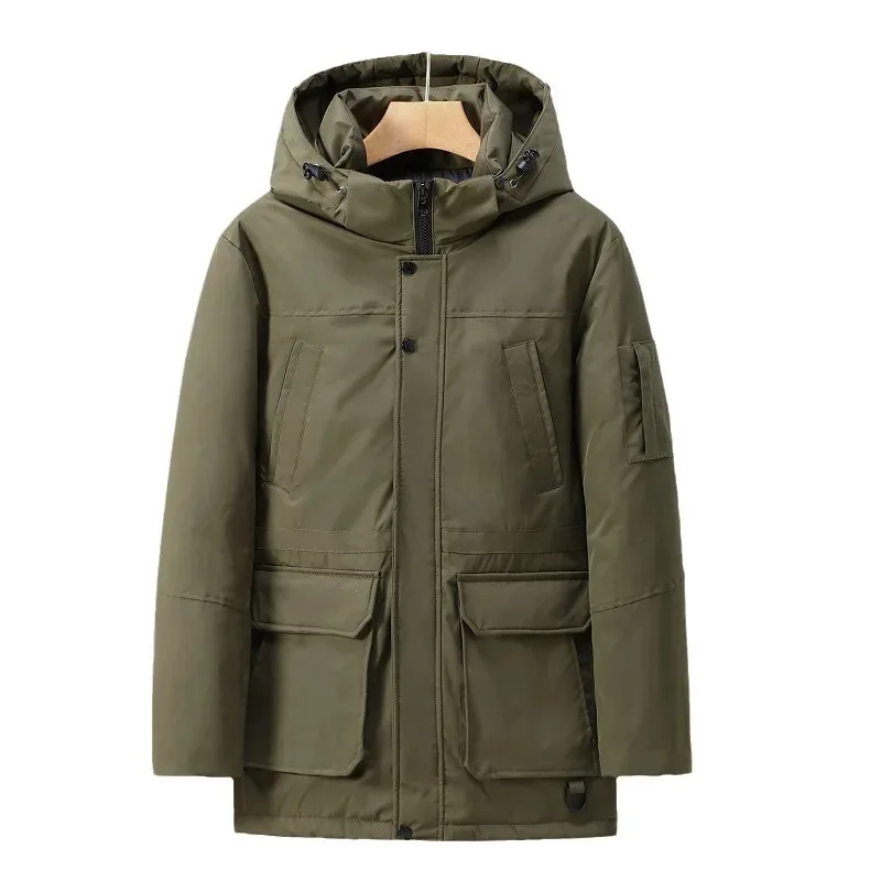 Outdoor Sport Men Outerwear Winter Man Cargo Jacket New Thicken Simple Solid Color Pocket Zipper Male Coat Long Sleeve Hooded