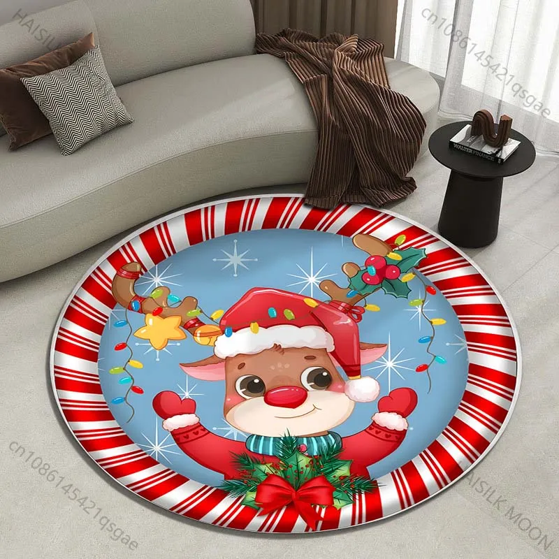 Cute reindeer with festive decor Printed round carpet living room sofa table carpet large pet mat soft round carpet home decor