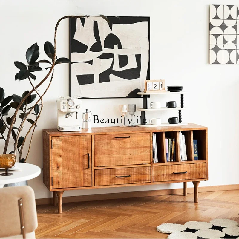 

FGS обеденный боковой шкаф из цельного дерева в стиле ретро для гостиной, скандинавский японский шкаф для хранения вещей