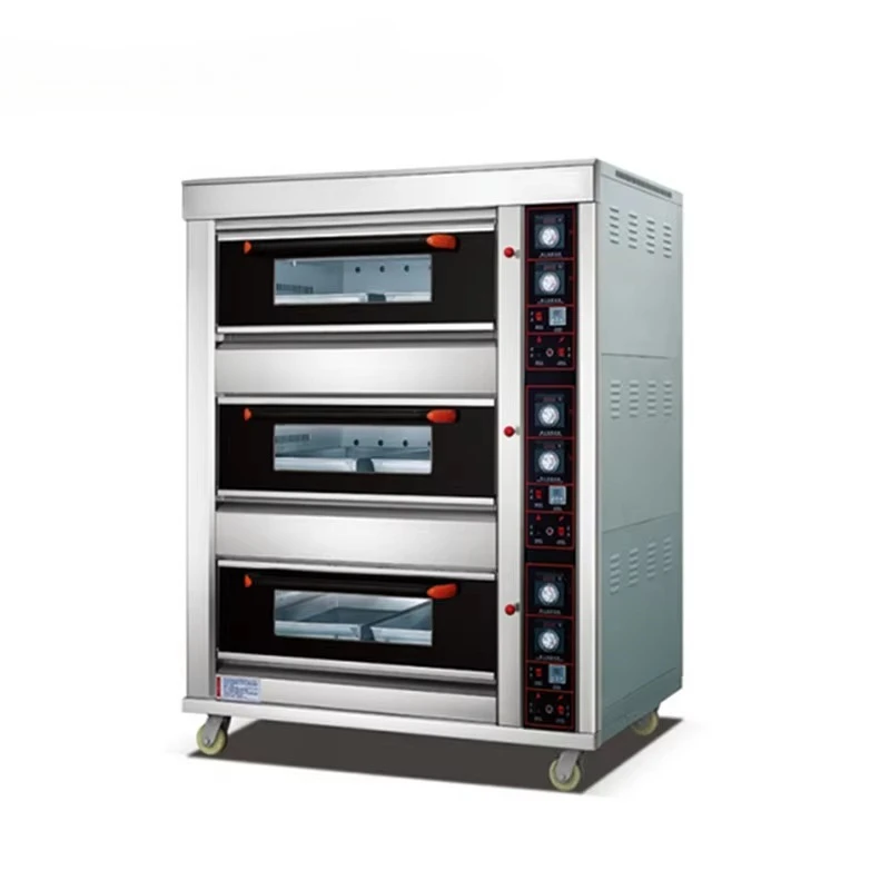 

Commercial Gas Bread Oven Large Capacity Three Deck Six Trays Three Layer Six Plates for Bread Cake Pizza for Hotels New Used