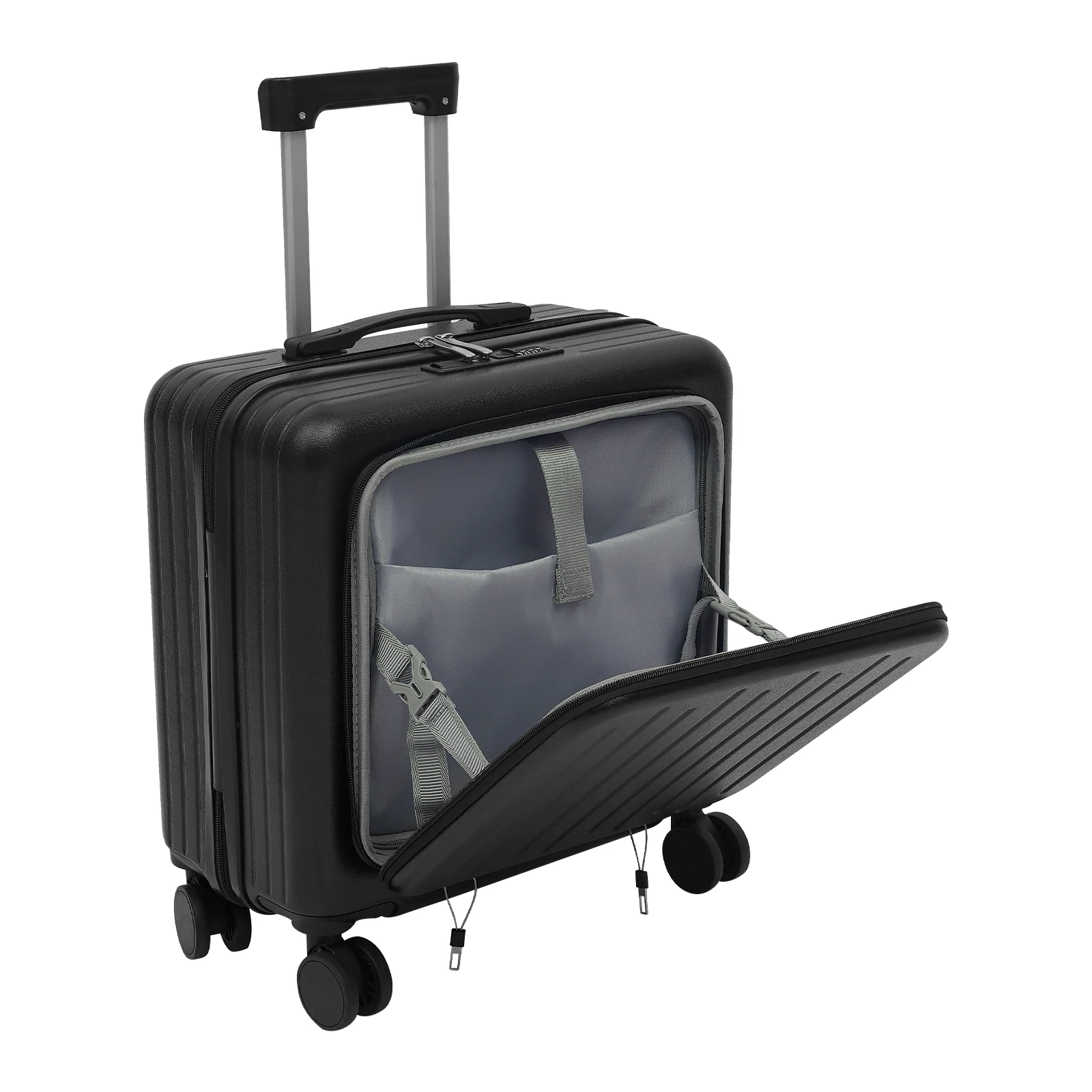 

18" Boarding Suitcase, Suitcase with Front 180° Front Opening, USB Charging Port Cup Holder, Travel Luggage Suitcase