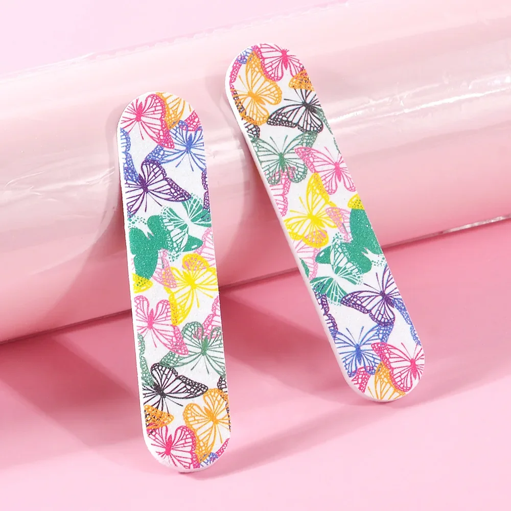 9cm Colorful Mini Nail File Printed Double-sided Grinding Small Flower File Grinding Small Rubbing Strip Nail Tools Для Маникюра