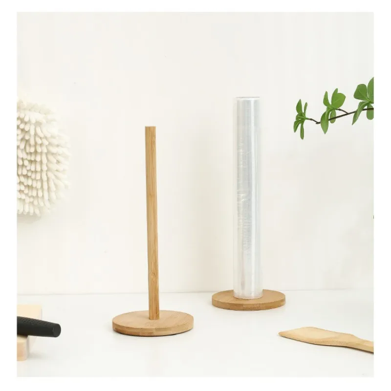 キッチン木製ロールペーパータオルホルダーバスルームティッシュ垂直スタンド使い捨て紙ポットキッチントイレ収納アクセサリー