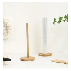 Kitchen Wooden Roll Paper Towel Holder Bathroom Tissue Vertical Stand Disposable Paper Pot Kitchen Toilet Storage Accessories