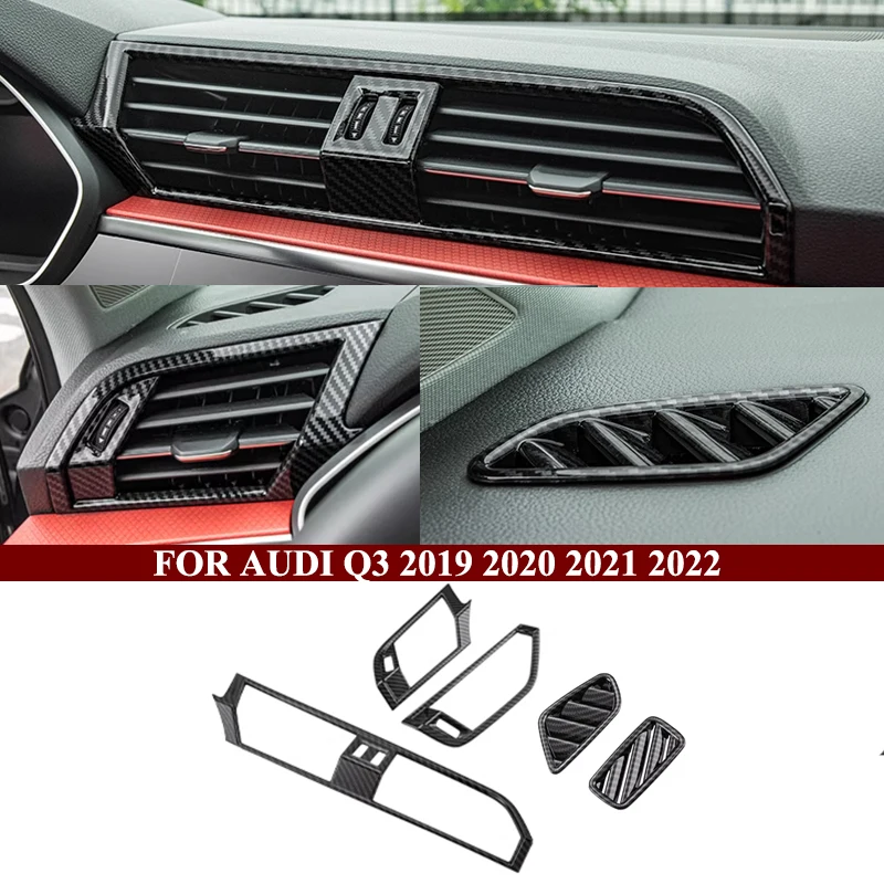 Car Console Dashboard Panel Decoration Cover Trim Strips For Audi Q3 2019-2022 LHD Carbon Texture Interior Modified Accessories