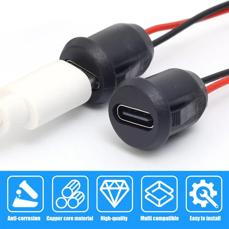 5V 3A Type-C Female 2Pin Fast Charging Connector Welding Wire Type Short Body 8.75MM With Wire Female Socket Car Repair Part