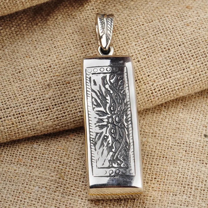 BOCAI NEW S925 Sterling Silver Exquisite Vintage Carved Harmonica Pendant Can Be Played Men's Gift