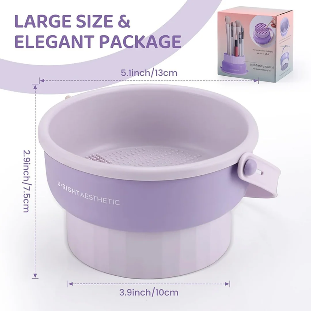 صندوق تنظيف فرش المكياج مقاس 14 × 14 سم، أداة تنظيف سيليكون محمولة للتجفيف السريع، حقيبة سفر