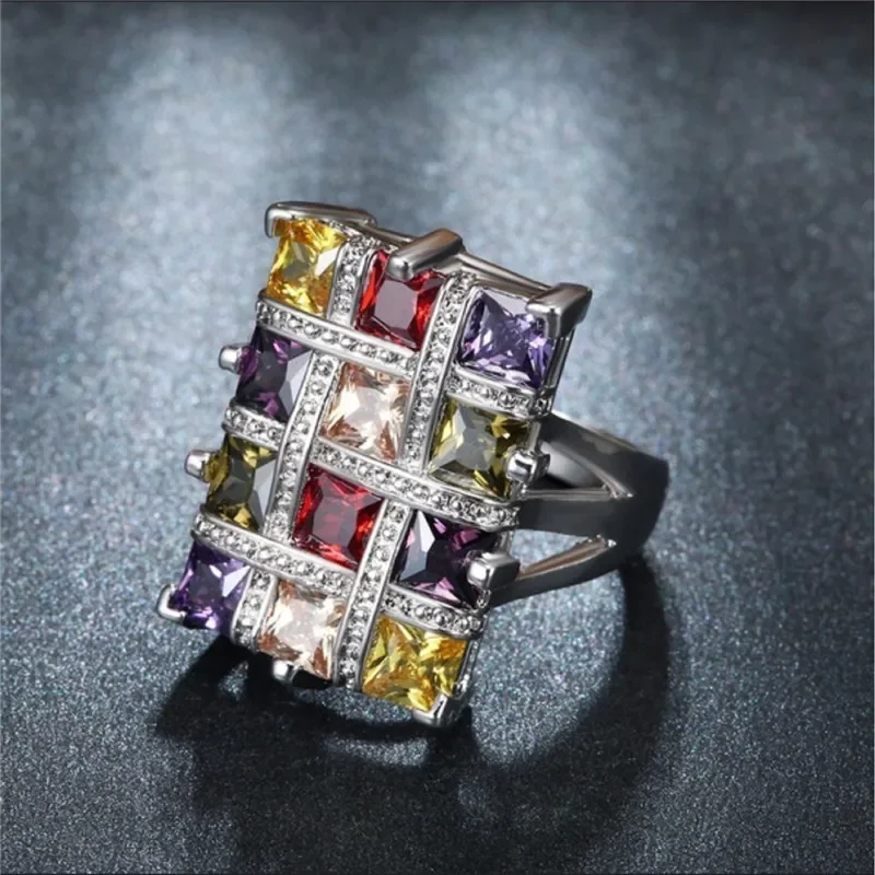 New Square Colour Crystal Big Rings For Women Jewelry Ring Female Geometric Large Wedding Ring