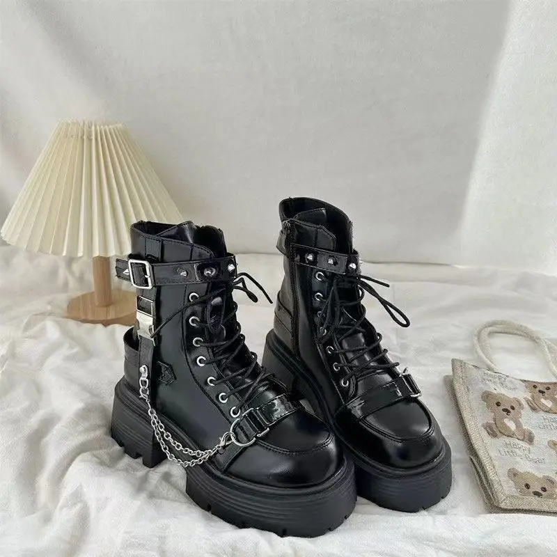 2024 Autumn New Personalized Design Thick Bottom Gothic Boots Sweet Cool Style