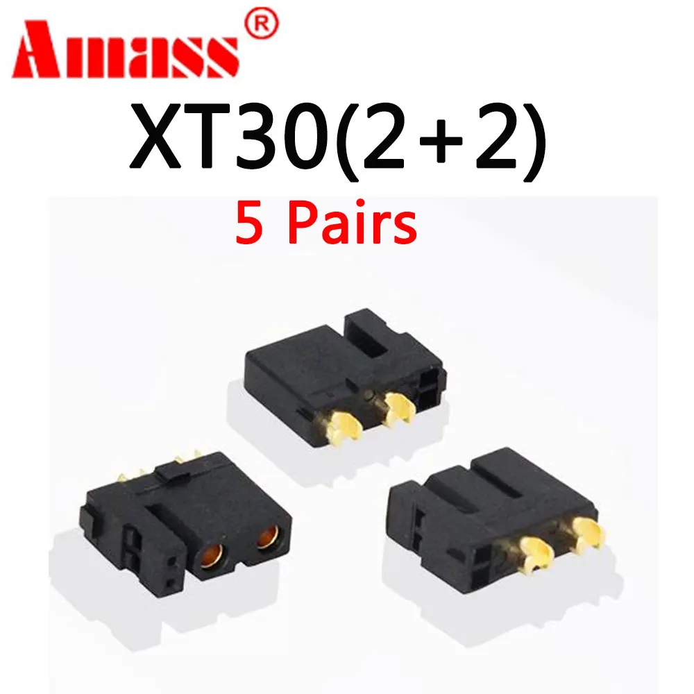 5/10Pairs Amass XT30(2+2) Female XT30PB(2+2) Male Gold Plated Plug with Signal Pin XT30U Aapter for RC Drone Aircraft Model