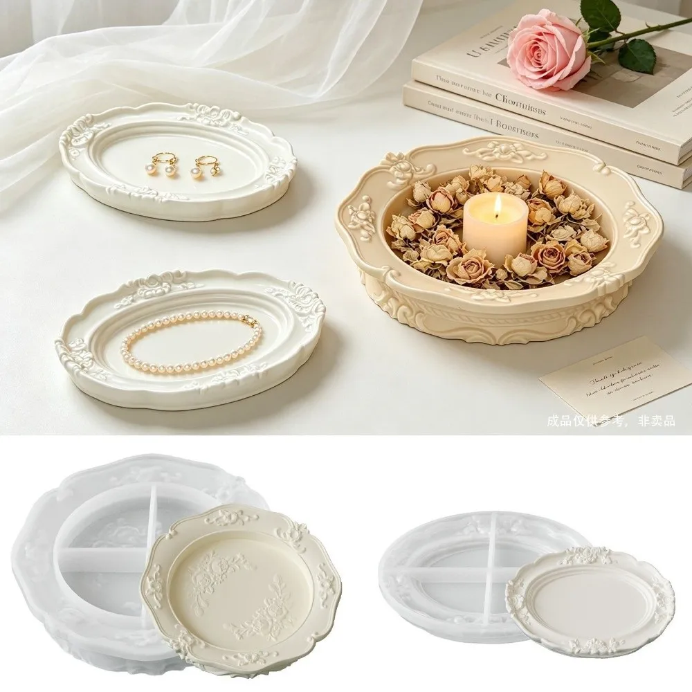 Rose Embossed Jewelry Storage Tray Embossed Pattern Creative Shape Storage Bowl Silicone Mold Vintage Floral Relief