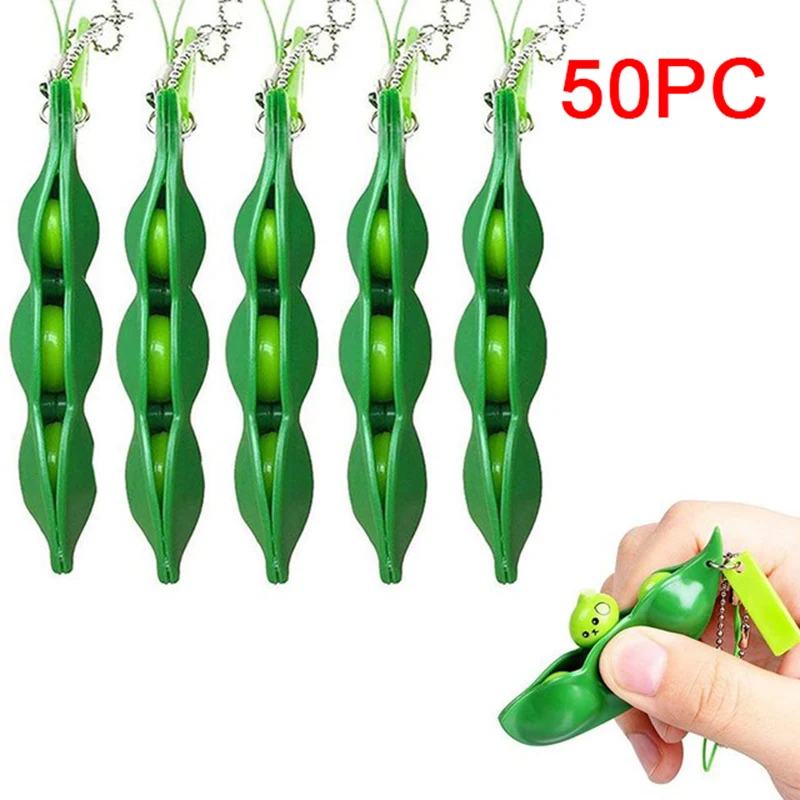 Stress Relieve Fidget Toy Infinite Squeeze Edamame Peas Beans Peanut Keychain Pendant Squishy Relief For Adult Kids Toy Ornament