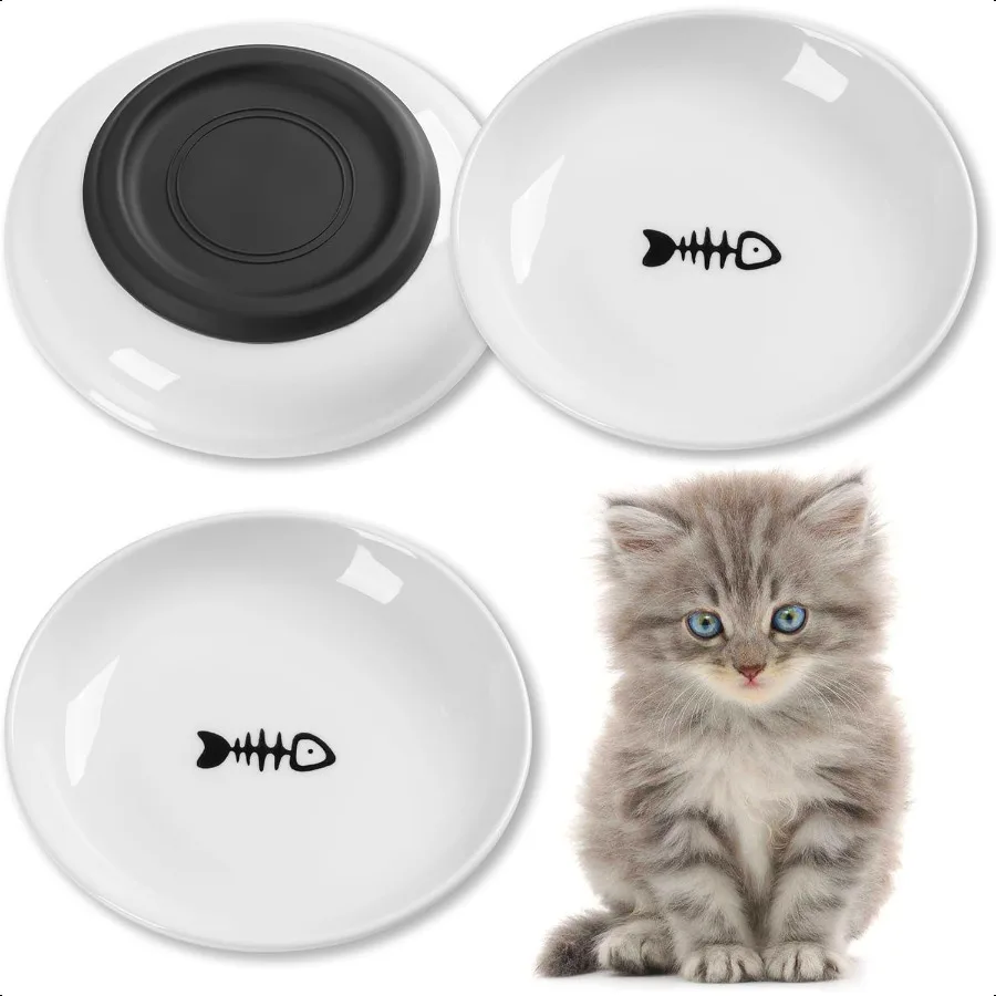 

Cat Food Bowls Whisker Friendly Ceramic Cat Bowls with Nonslip Silicone Bottom Pack of 3 Quiet Cat Dishes and Plates for Feedin